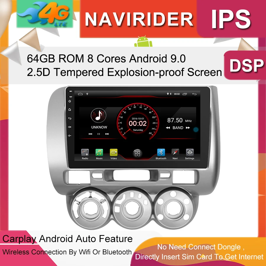 Top Car Multimedia Player 9inch IPS Screen Monitor GPS tape recorder Bluetooth Android 9.0 For HONDA FIT JAZZ 2006-2008 Auto Audio 0