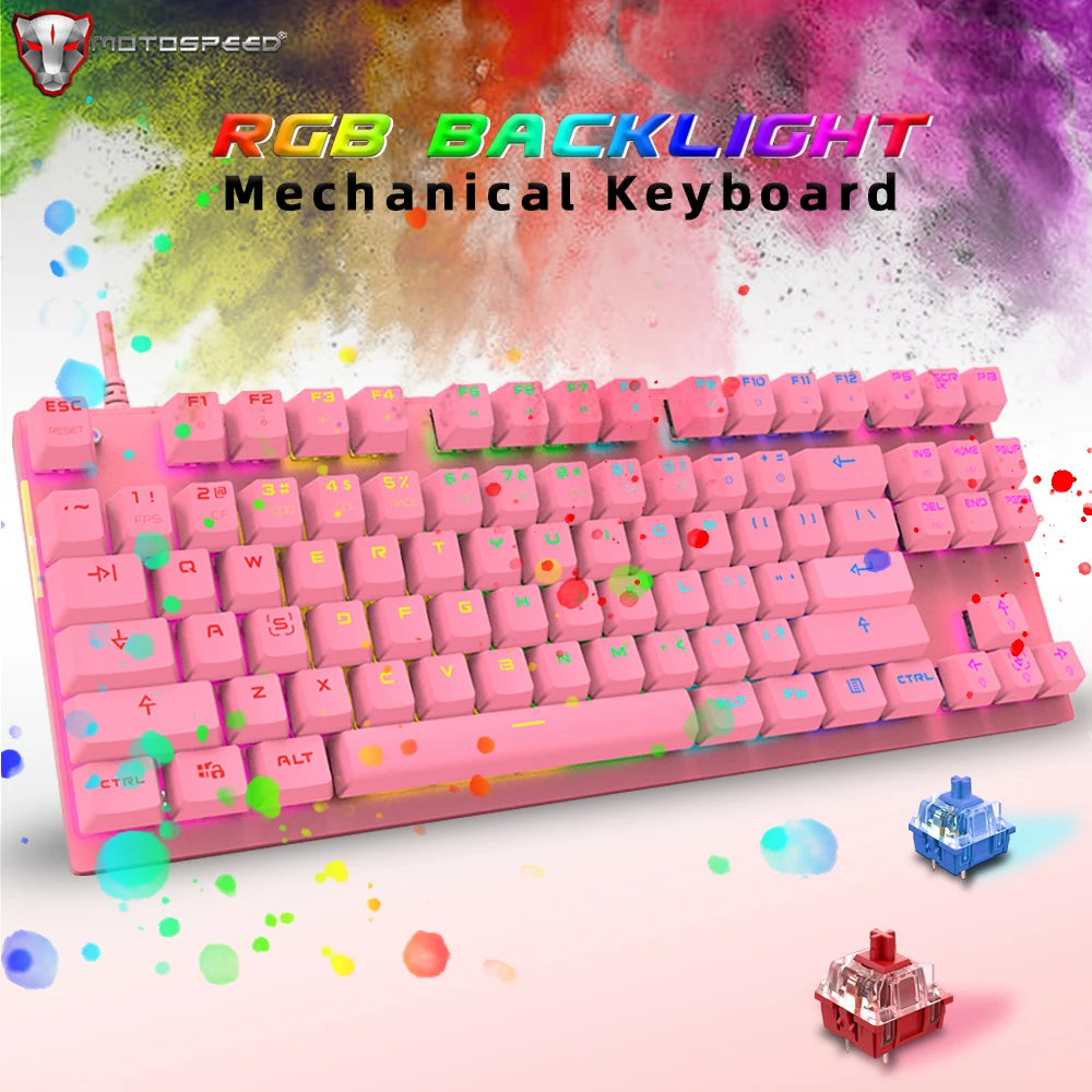 Original Motospeed CK82 Gaming Mechanical Keyboard USB Wired 87 keys with RGB Backlight Red/Blue Switch for PC Computer Gamer
