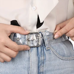 Women Clear Belt Female Disigner Punk Rivet Pin Buckle Waist Resin Plastic PVC Trouser Jeans Transparent Belts