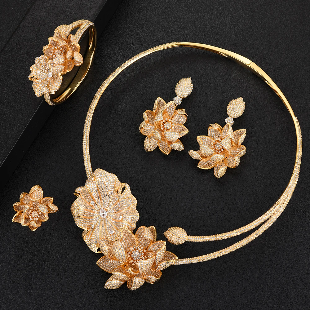 

GODKI Luxury African Lotus Flower Jewelry Sets For Women Wedding Cubic Zirconia Dubai Bridal Jewelry Set 2020 party gift