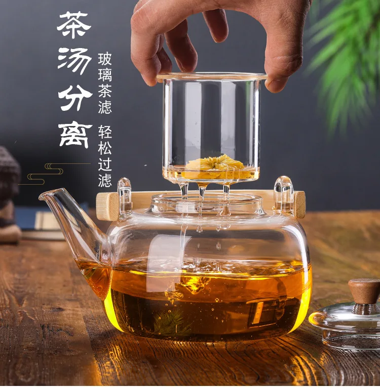 Стеклянный чайник бамбуковый Петля-чайник с рукояткой боросиликатного стекла жаростойкий Чайник электрическая керамическая варочная поверхность чайник кипения