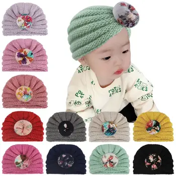 

KLV 5 PCs/SET Cute Children Knotted Wool Hat Baby Boys Girls Printed Knit Hats Newborn Ball Baby Cap