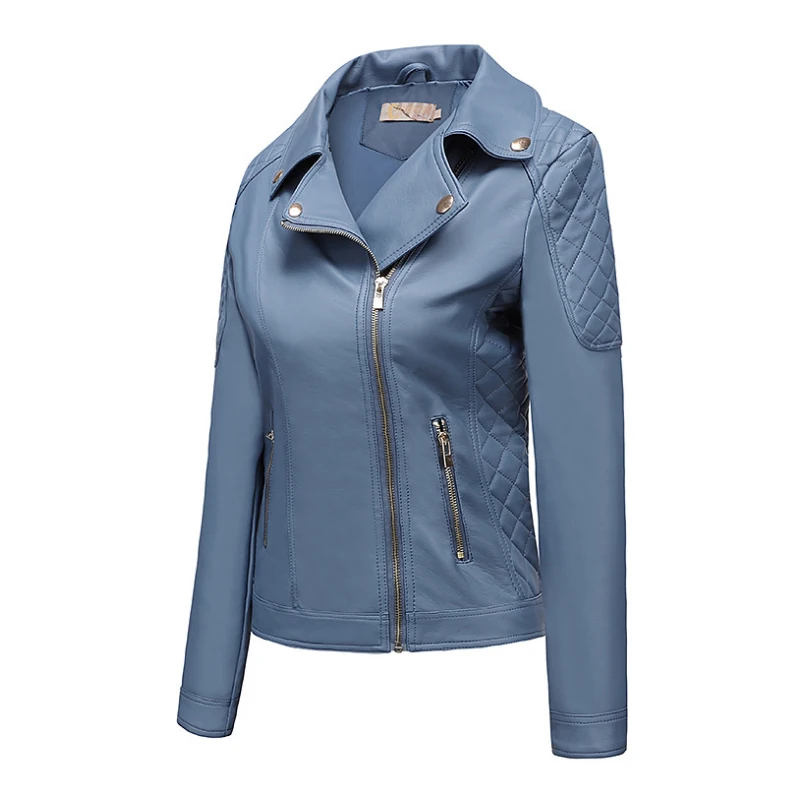 

new leather jacket women spring autumn OL stand collar motor biker coat pu outwear fall jacket black red