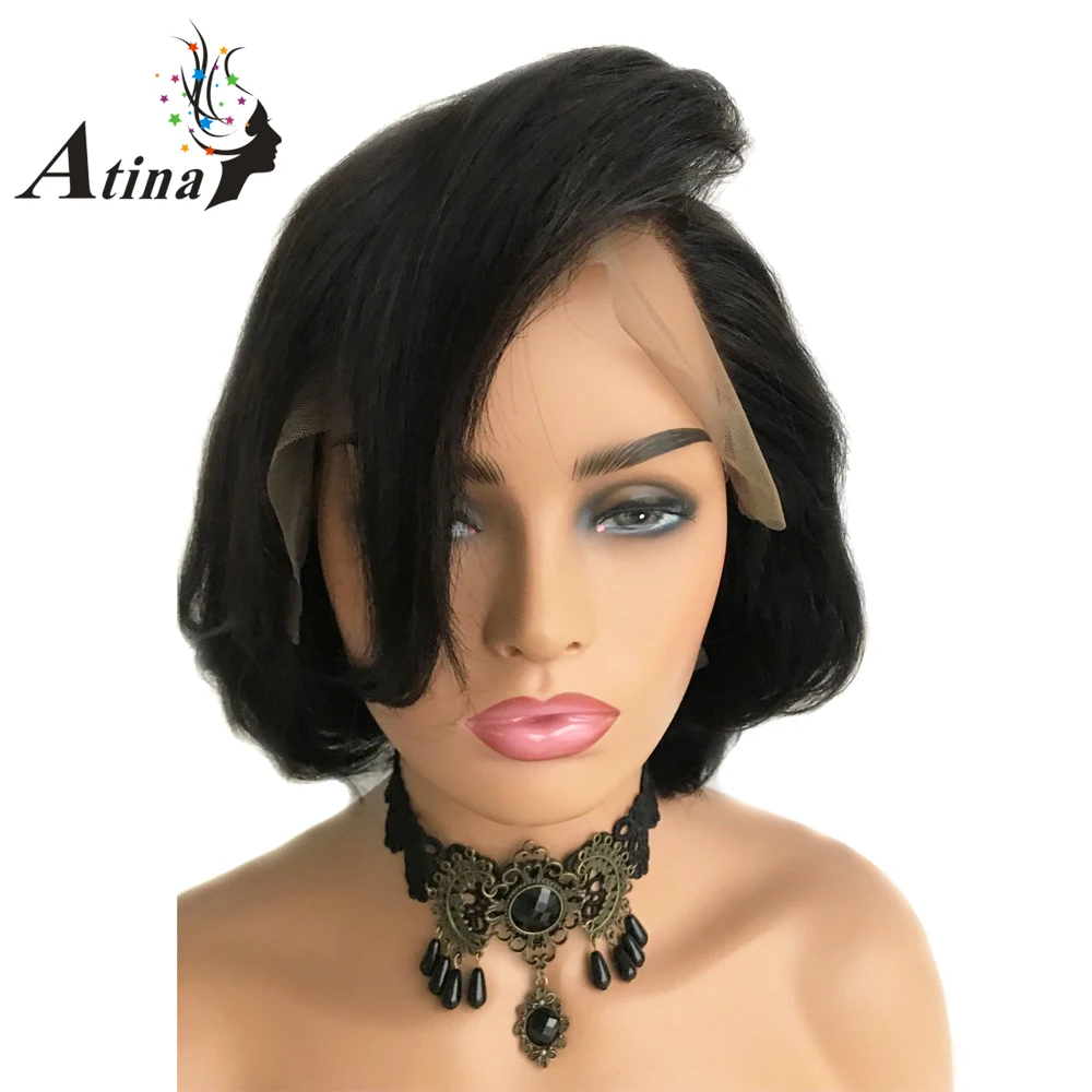 

Short Bob Invisible Transparent HD 13X6 Lace Front Wig Pixie Cut Wavy Human Hair Wigs With Bangs For Black Women Remy Fake Scalp
