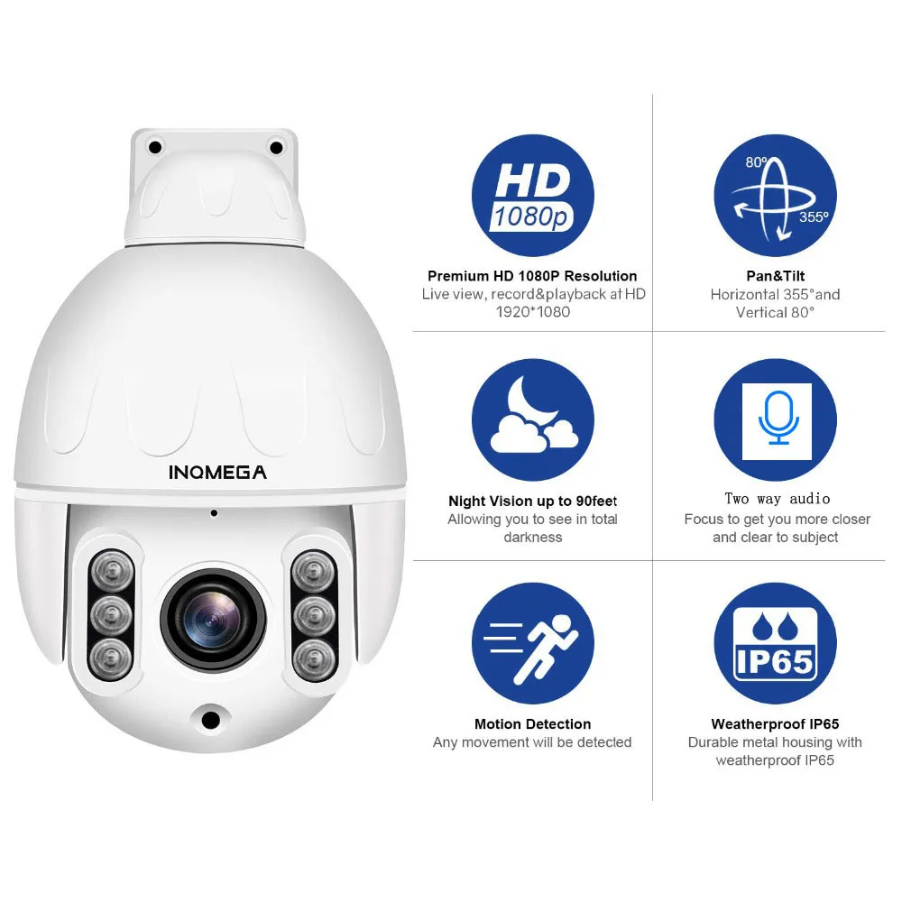 INQMEGA 1080P PTZ IP купольная камера с автоматическим отслеживанием скорости WiFi Беспроводная CCTV камера наружного наблюдения Водонепроницаемая камера