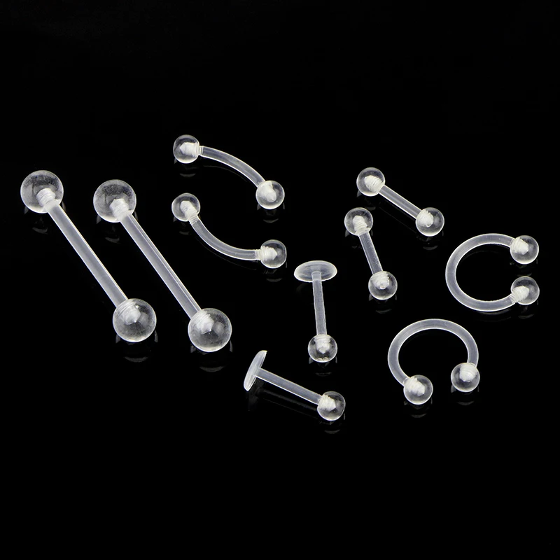 Transparent Acrylic Nipple Ring Soft Clear Bar Tongue Piercing Tongue Ring Helix Piercing Sex Jewelry 10Pcs/Set