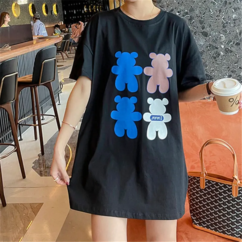 Mommy and Me Matching Cartoon Printed Loose Pullover Shirt Dress Parent-Child Family Long Sleeve Dress Outfits 