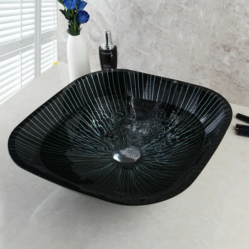 Only Basin A JIENI квадратная черная Ванная раковина умывальник набор для ванной кран смеситель художественный дизайн закаленное стекло ручная роспись водопад раковина кран - Цвет: Only Basin A