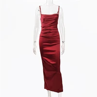 Satin Strap Long Sexy Dress Womens Night Club Party Dresses Backless Bodycon Summer Dress