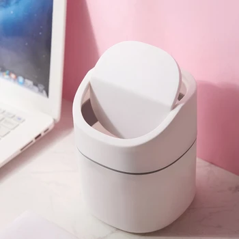 

Desktop Mini Flip Trash Bin Nordic Household Creative Covered Garbage Sitting Room Press Type Simple Table Basket-White