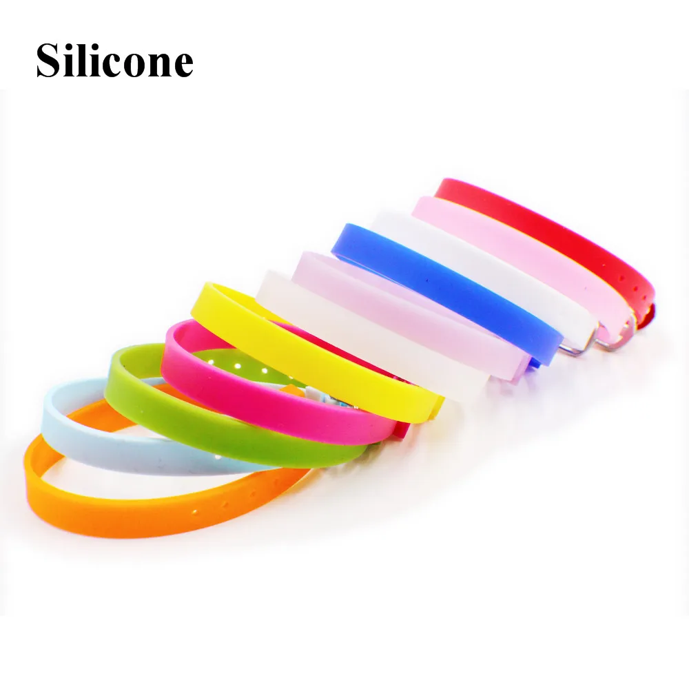 Mixed Color PU/Genuine Leather/Silicone Bracelet Wristband 8mm Width 21cm Length can Through 8mm Slide Letters Charms 10pcs