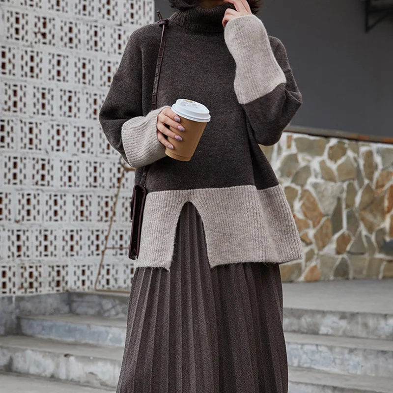 Зимний Корейский модный женский свитер, Женский пуловер с длинным рукавом и высоким воротником, вязанные свитера, рубашка, pull femme sueter mujer