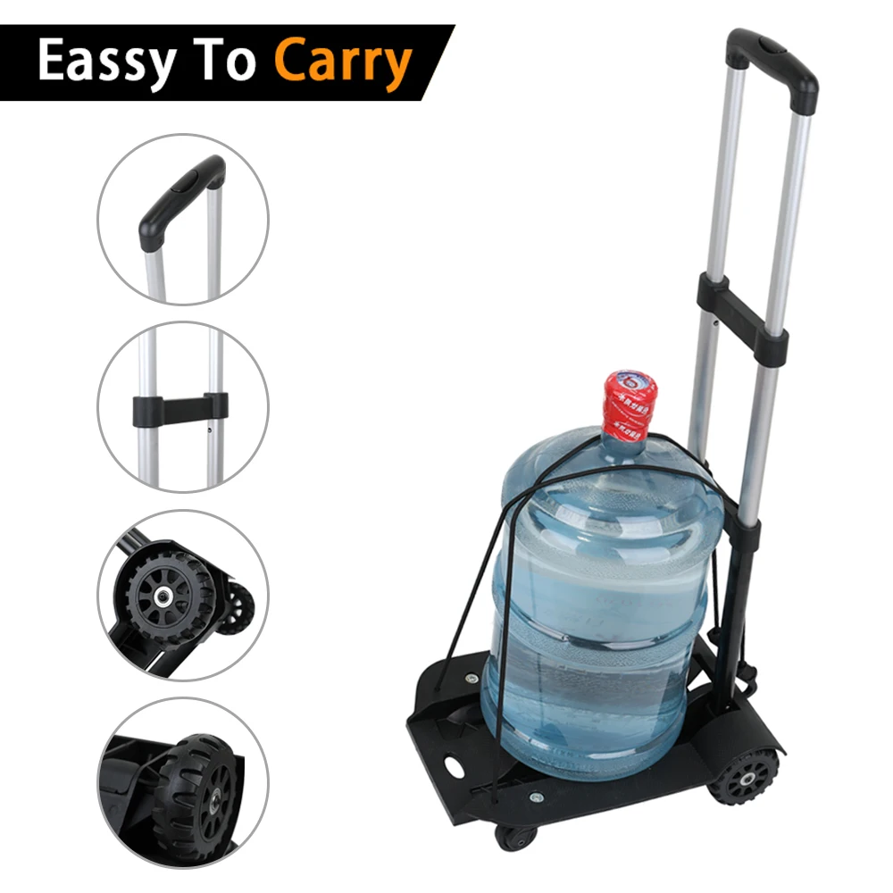 

Portable Foldable Luggage Shopping Travel Cart Flatbed Trailer Trolley Barrow with Two Universal Wheels and Two Truck Wheels