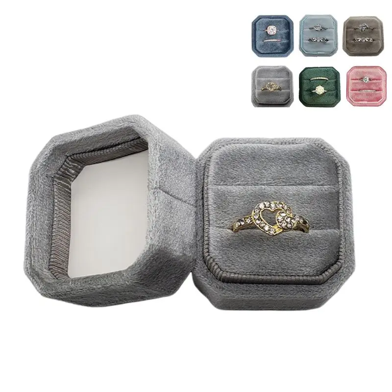Бархатная коробка для двух колец восьмиугольник Свадебная церемония кольцо коробка со съемной крышкой