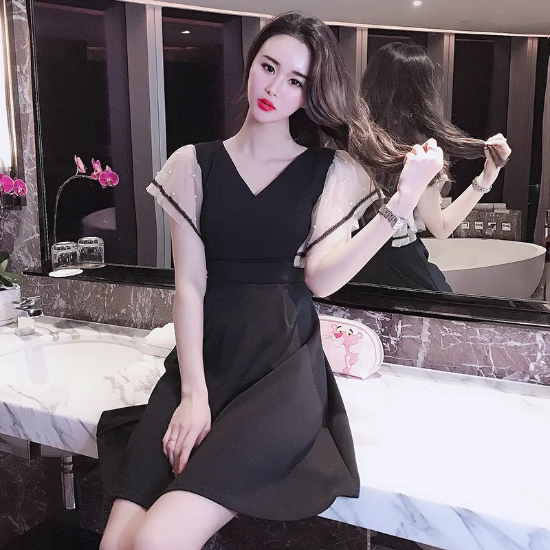 

2019 Summer Wear New Style Korean-style Waist Hugging GIRL'S Yamamoto Palace Immortal First Love Slimming V-neck Dress