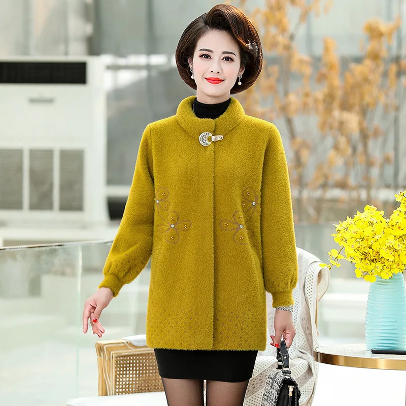 

Middle-aged WOMEN'S Apparels Winter Mid-length Imitation Mink Velvet Jacket 2019-Mom Autumn And Winter Overcoat Middle-aged Wome