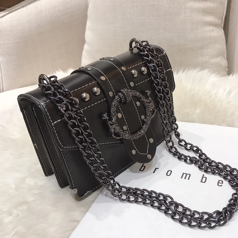 

Fashion Women Rivet Lock Chain Shoulder Messenger Bags Handbag Quality PU Leather Square Bag European New Handbag Bolsos Mujer