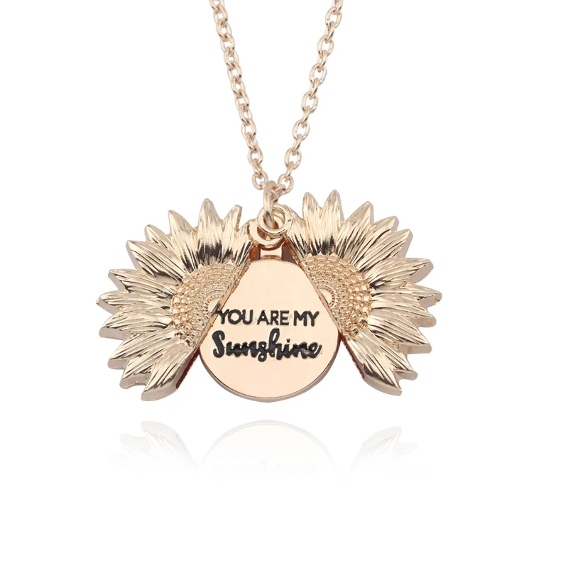 Golden necklace Новинка; с принтом «You Are My ожерелье «солнце» сплав Цепочки и ожерелья с открытым маленькую коробочку подсолнечника подсолнечник, подвеска, ожерелье для женщин подарок - Окраска металла: Golden necklace