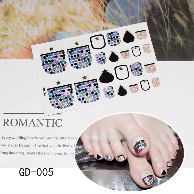 GD-005 22 стикера для ногтей в корейском/японском стиле, полностью покрывающие ногти, водонепроницаемые наклейки для ногтей, наклейки для ногтей, наклейки для ногтей - Цвет: GD-005
