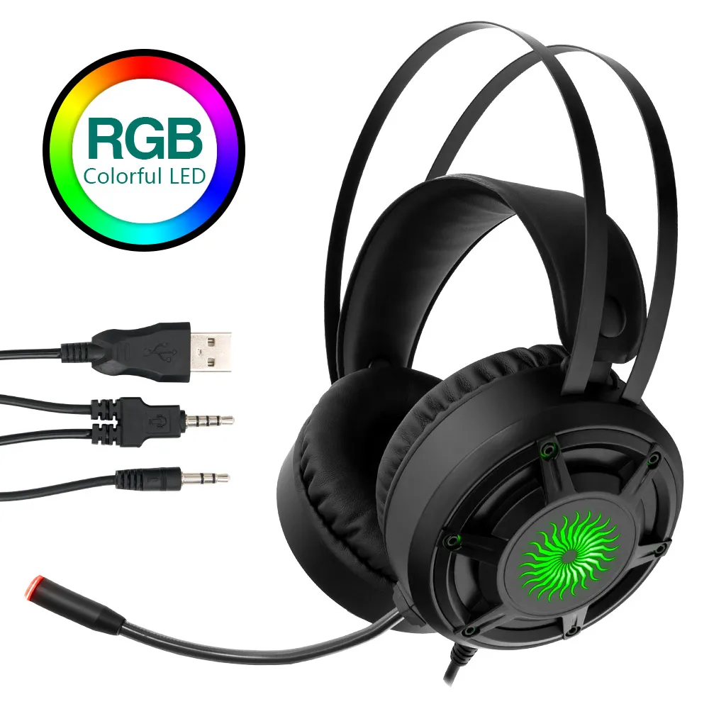 

Gaming Headset Sound Surround 3.5mm Plug Wired Colorful Back-light Game Headphone with Microphone for Phone PUBG PC Gamer