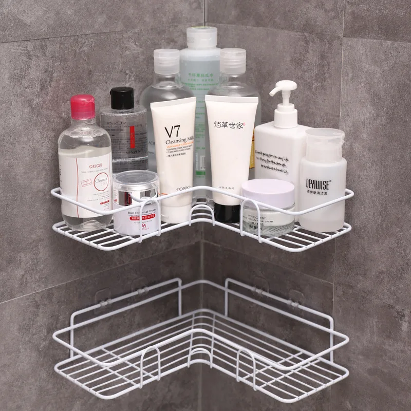 

Bathroom kitchen Punch Corner Frame Shower Shelf Wrought Iron Shampoo Storage Rack Holder with Suction Cup bathroom accessories