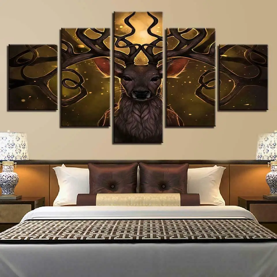 

5 Pcs Canvas Pictures Print Wall Art Canvas Great Deer Nature Paintings Wall Decor for Living Room Unframe