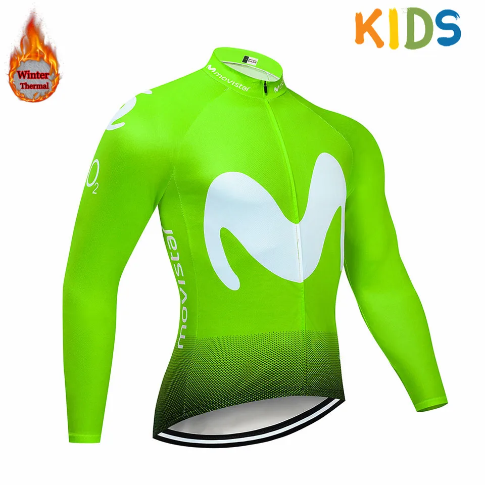 Детская зимняя одежда для велоспорта Movistar для мальчиков, Детская футболка для велоспорта, профессиональная команда, флисовая одежда для велоспорта, комплект с длинными рукавами для велоспорта - Цвет: 9