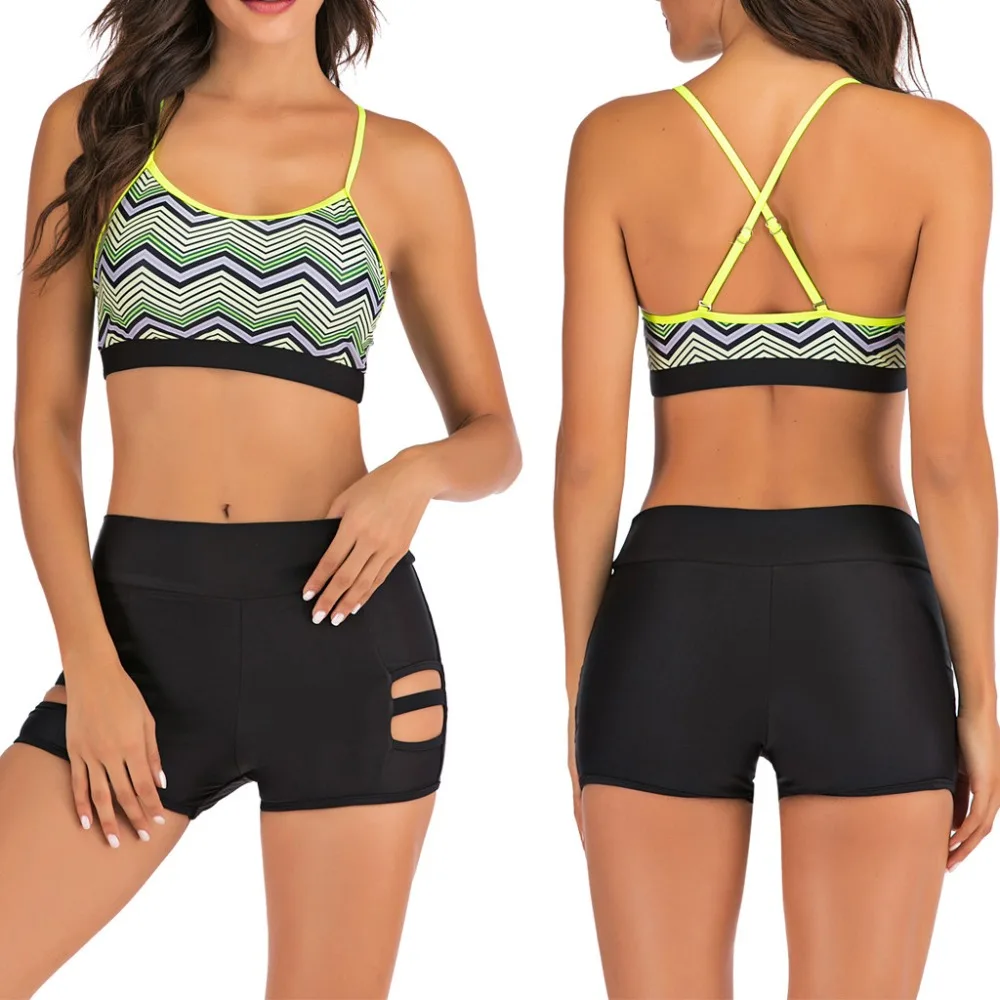 women two piece swimsuit top ruffled high waist bottom bikini suit Tankini swimwear bra without armature 2020 mujer push up 30D9 (1)