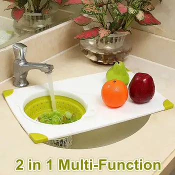 

2 In 1 Multi-Function Kitchen Chopping Block Foldable Cutting Board with Colanders Kitchen Chopping Boards Washing Basket Drain