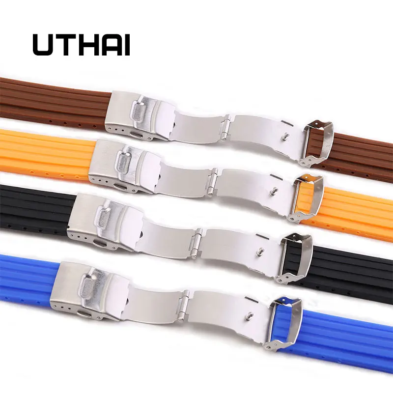 UTHAI Z21 18 мм 20 мм 22 мм 24 мм Ремешки для наручных часов силиконовый ремешок мягкий резиновый ремешок водонепроницаемый спортивный шина узор