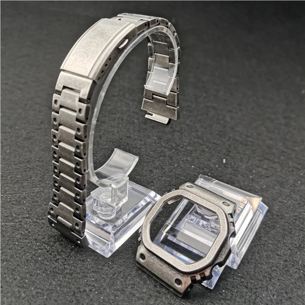 Ретро Серебряный ремешок для часов ободок для DW5600 GW5000 GW-M5610 316L нержавеющая сталь металлический ремешок стальной чехол с инструментами