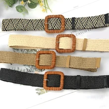 

Women Wide Braided Elastic Fake Straw Belt Women Belt Ethnic Wind Wide Braided Cotton And Linen Weave Belt Fashion Girdle Dress