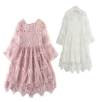 

New Girl's Middle-sleeved Children's Lace Embroidery Princess Dress for 2-7 Birthday Elegant Easter Costume Baby Party Dress