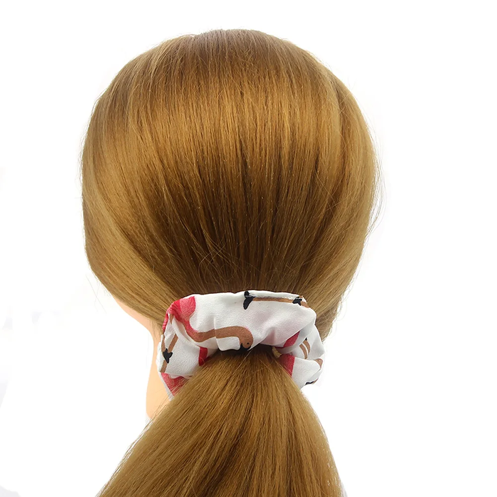 Women Hair Tie Floral Flamingo Design Scrunchie Ponytail - Image 4
