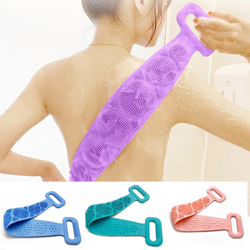 Body Wash Silicone Body Scrubber Belt Double Side Shower Exfoliating Belt Removes Bath Towel DC156