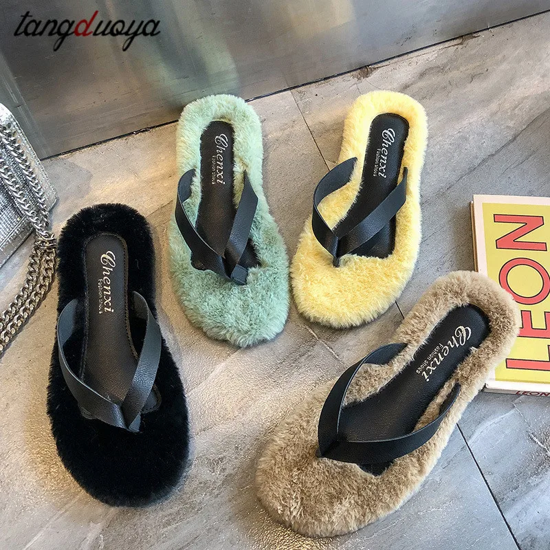 

fashion comfortable velvet Slippers Open Toe Beach Slides 2019 Plus Size Mixed colors Women's Furry Flip Flops Shoes