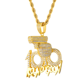 

Rangoon 100 Pistol Gold Necklace & Pendant Tennis Chain Gold Silver AAA Cubic Zirconia Hip hop Rock Jewelry