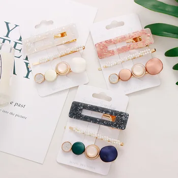 

3PCS/Set Fashion Pearls Acetate Geometric Hair Clips For Women Girls Headband Sweet Hairpins Barrettes Hair Accessories Set