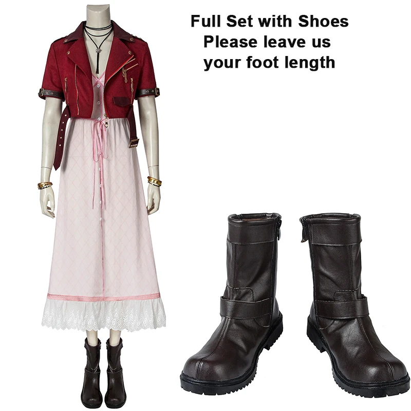 Игра Final Fantasy VII Косплей Костюм Aerith Gainsborough нарядное платье юбка костюмы на Хэллоуин для женщин карнавальные сапоги для взрослых - Цвет: Full Set With Boots