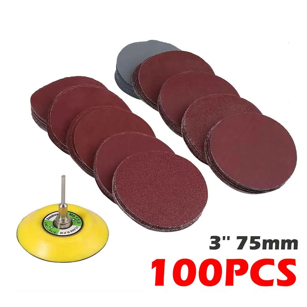

100Pcs 75mm 80-3000 Grit Sander Sanding Discs Pads Hook and Loop Sandpaper