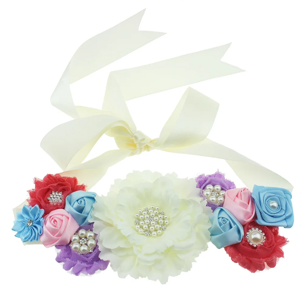 

Fashion New Women Girls Fabric Peony Flower Sash Belt Maternity Shabby Floral Sash Waistband Photography Props Wedding Bridal
