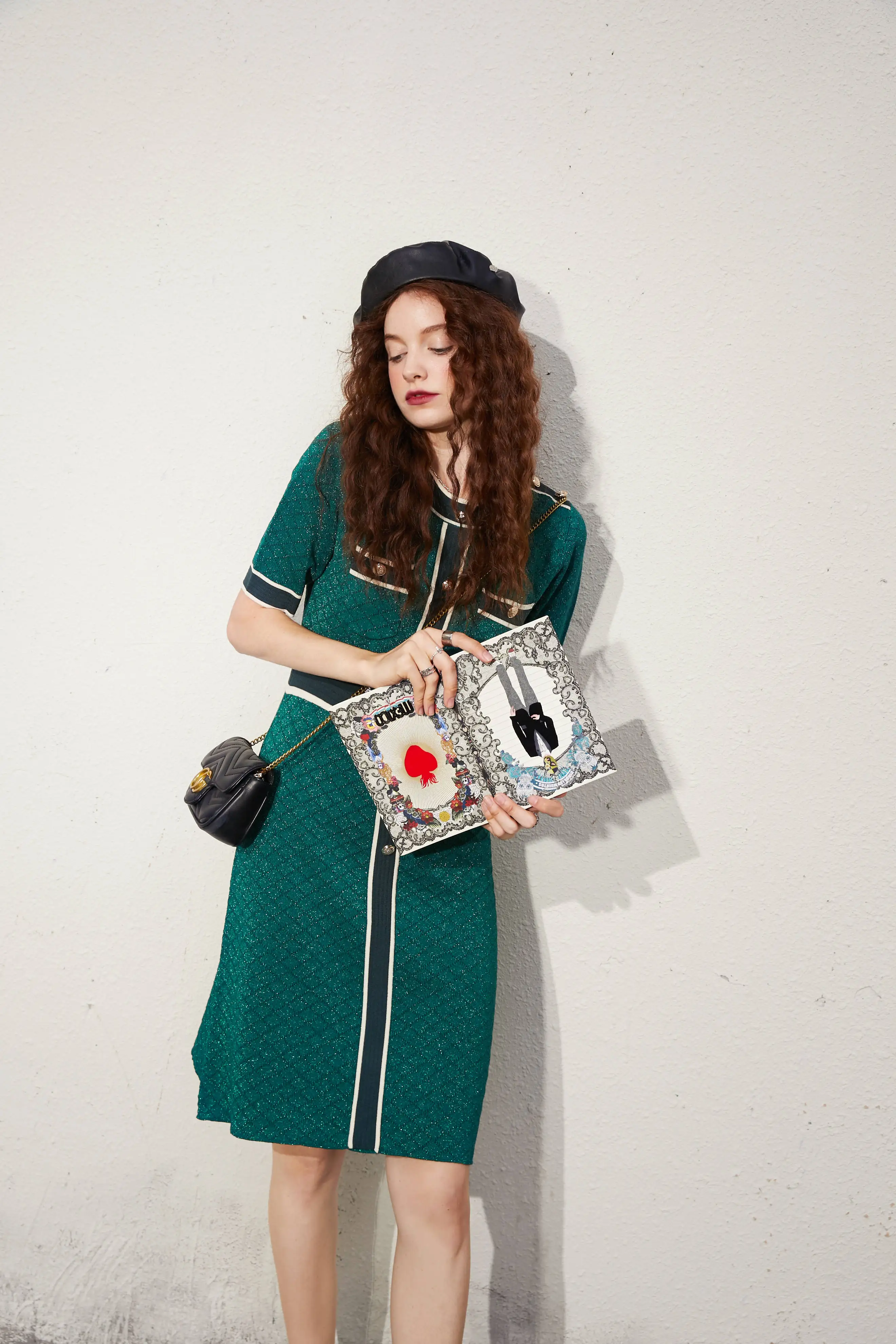 ELFSACK Green Singel Chic Button Knitted Casual Korean Dress Women,2020Autumn ELF Vintage Short Sleeve Female Slim Party Dresses