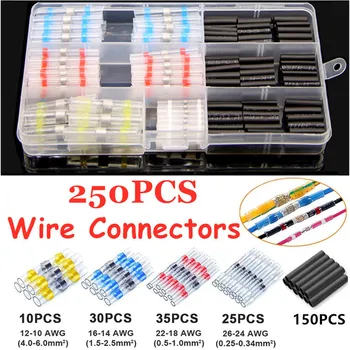 

250PCS Heat Shrink Butt Terminals Waterproof Solder Seal Wire Connector Tinned Copper Insulated Electrical Cable Splice Terminal