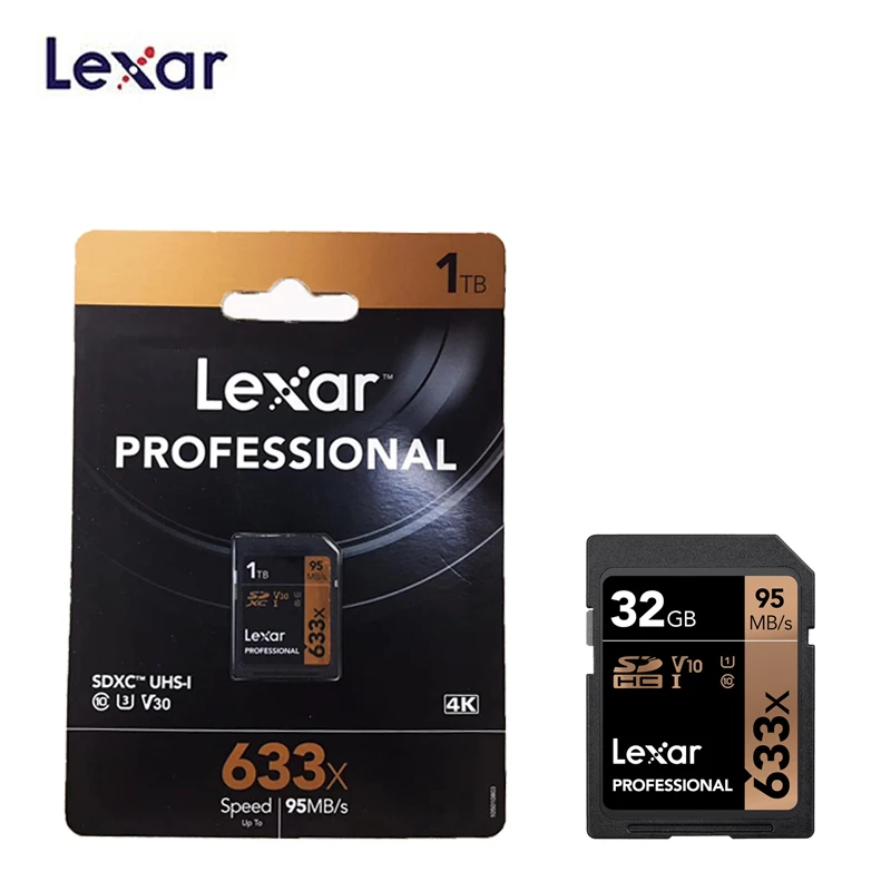 Lexar оригинальная 64G sd-карта 256GB карта памяти 32GB UHS-I флэш-карта 128GB высокая скорость до 95M C10 633x для цифровая hd-камера - Емкость: 32GB