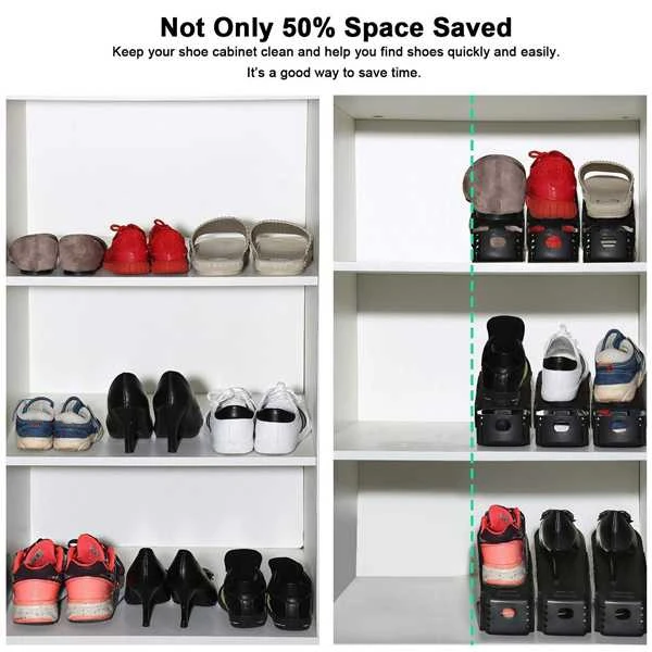 Plastic Simple Shoe Rack Adjustable Storage Shoe Rack DIY Creative Simple Plastic Double Shoe Rack Save Space, Shoe Storage Rack