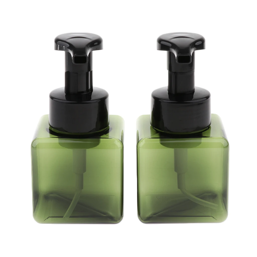 2Pcs 250ml Square Plastic Bottle Empty Shampoo Cosmetic Foaming Soap Vials Refillable Bottles Empty Cosmetic Containers