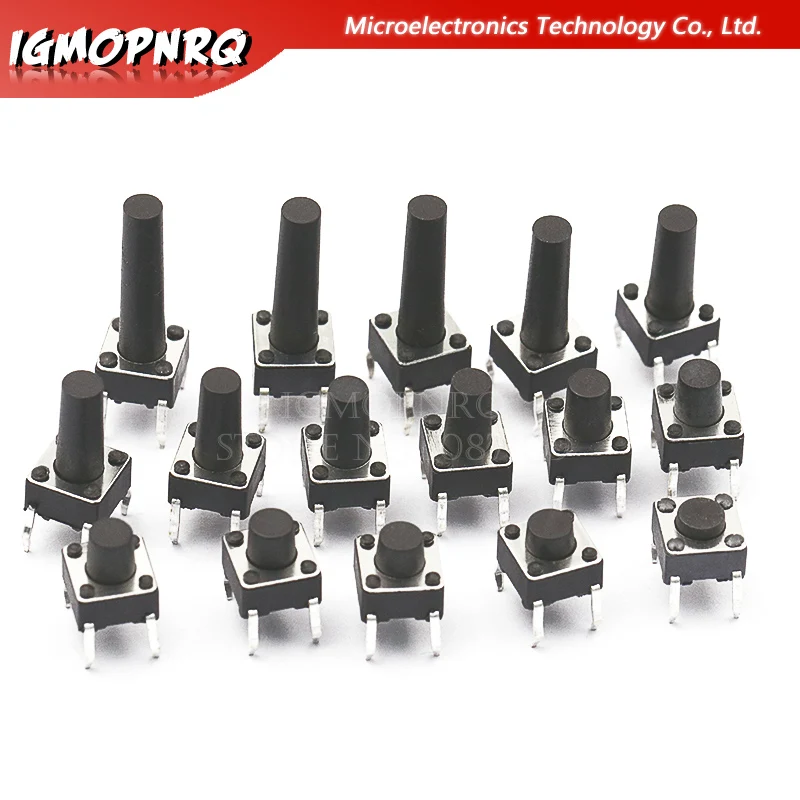 

20PCS 4Pin 6*6 Micro Tact Push Button Switches DIP 6x6x4.3/5/6/7/8/9/10/11/12/13/14/15 MM 4.3mm 5mm 6mm 7mm 8mm 9mm 10mm 11mm