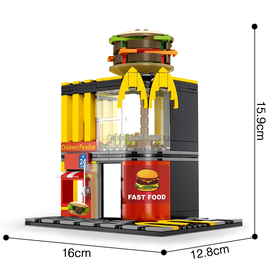 

Burger shop Fast-food Restaurant Compatible legoinglys City Mini Street View With Mini Figures Building Block Toys For Children
