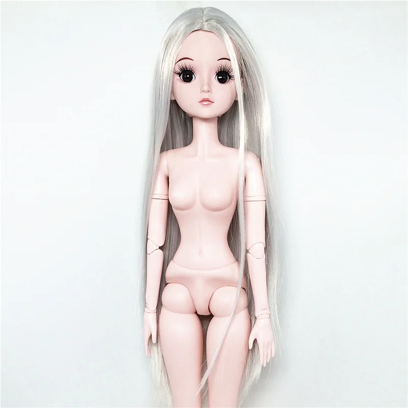 Длинные парики 60 см 21 подвижные шарнирные куклы BJD волосы 3D глаза ресницы женские голые обнаженные куклы тела Игрушки для девочек подарок - Цвет: Серебристый