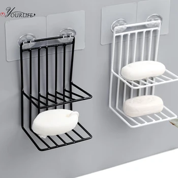 

OYOURLIFE Wall Mounted Bathroom Double Soap Holder Toilet Shower Drain Soap Tray Stand Metal Soap Dish Bathroom Accessories